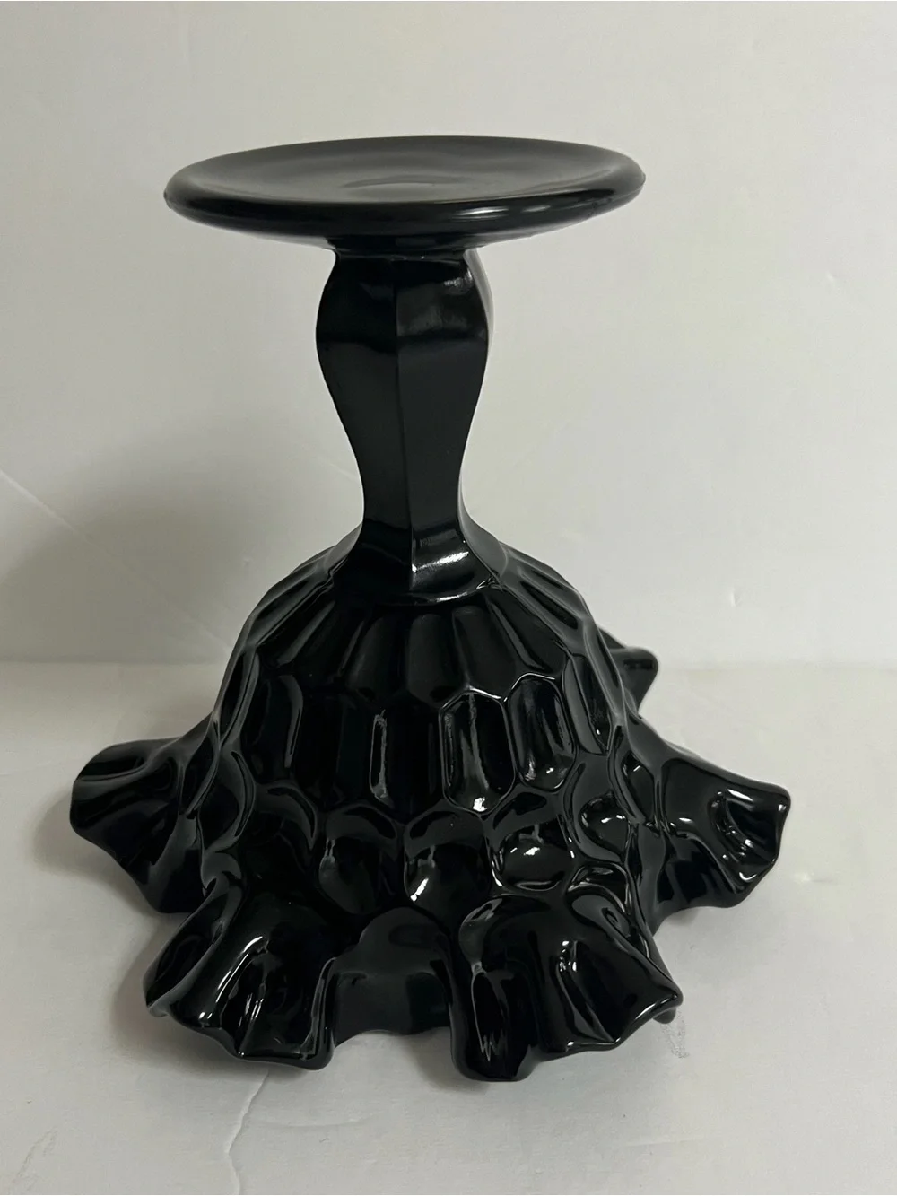 Glossy Black Ruffled Pedestal Compote